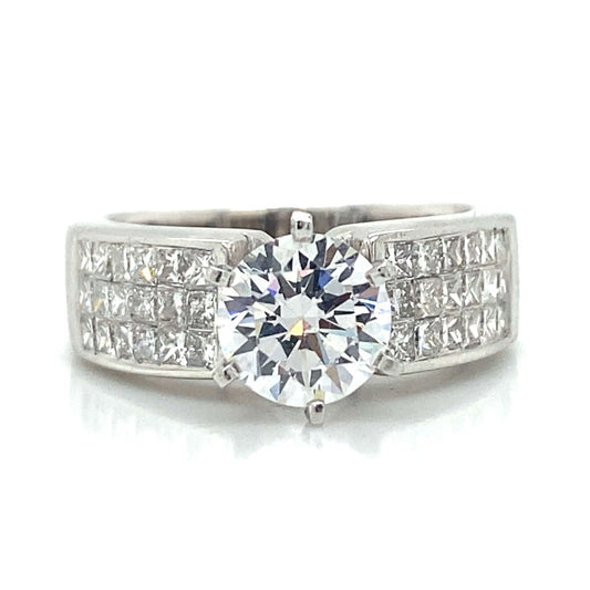 Side Stone Invisible Set Engagement Ring in 14K White Gold