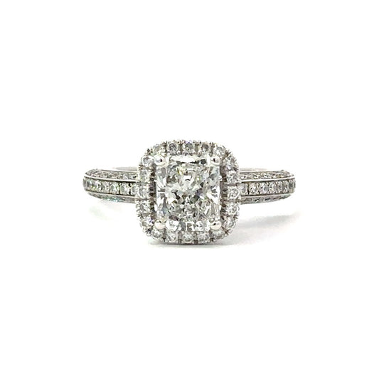 Halo Engagement Ring in 18k White Gold