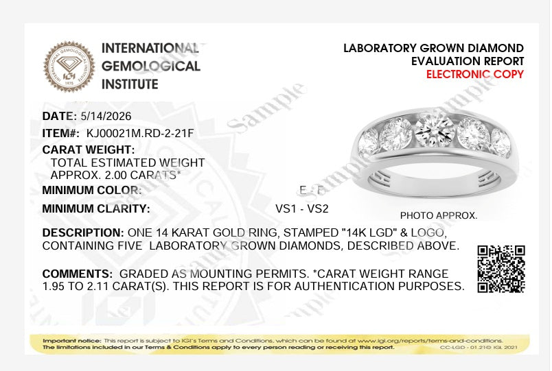 2CTW Round Lab-Grown Diamond Channel Men's Ring 5 Stones