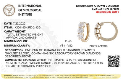 2CTW Round Lab-Grown Diamond Prong Three Stone Huggie Earrings 6 Stones G Color
