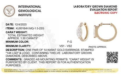 1.5CTW Marquise Lab-Grown Diamond Prong Solitare Accent Huggie Earrings 12 Stones