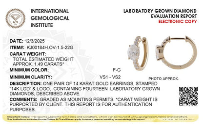 1.5CTW Oval Lab-Grown Diamond Prong Solitare Accent Huggie Earrings 14 Stones