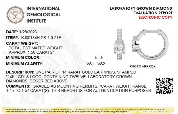 1.5CTW Pear Lab-Grown Diamond Prong Earring 12 Stones