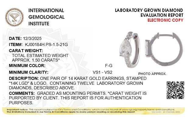 1.5CTW Pear Lab-Grown Diamond Prong Earring 12 Stones