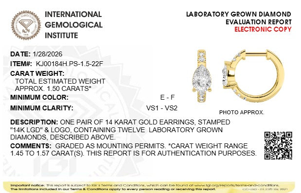1.5CTW Pear Lab-Grown Diamond Prong Earring 12 Stones