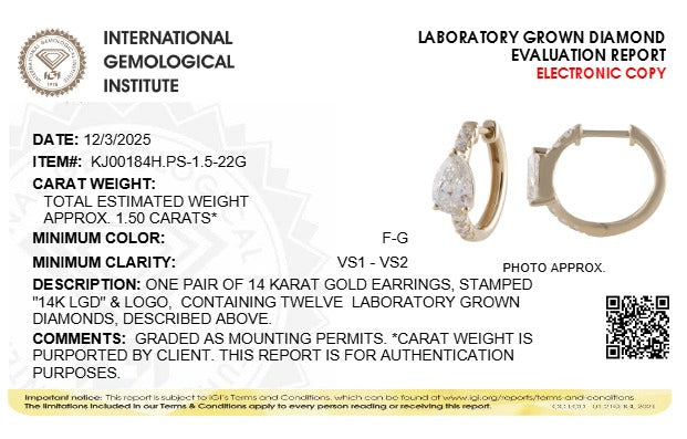 1.5CTW Pear Lab-Grown Diamond Prong Earring 12 Stones
