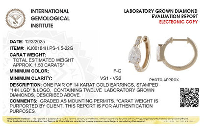 1.5CTW Pear Lab-Grown Diamond Prong Earring 12 Stones