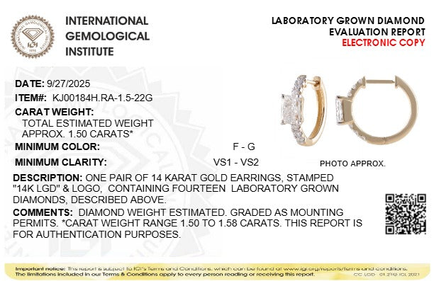 1.5CTW Radiant Lab-Grown Diamond Prong Solitare Accent Huggie Earrings 14 Stones