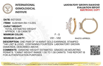 1.5CTW Radiant Lab-Grown Diamond Prong Solitare Accent Huggie Earrings 14 Stones