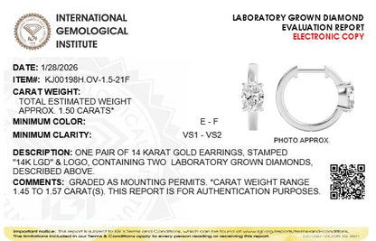 1.5CTW Oval Lab-Grown Diamond Prong Solitaire Huggie Earrings 2 Stones