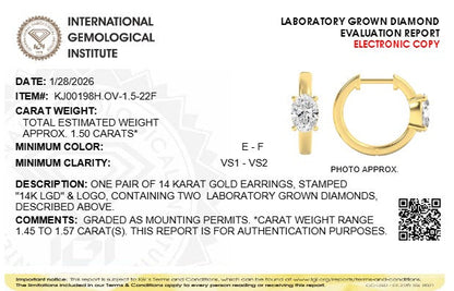 1.5CTW Oval Lab-Grown Diamond Prong Solitaire Huggie Earrings 2 Stones