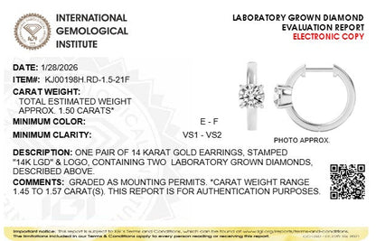 1.5CTW Round Lab-Grown Diamond Prong Solitaire Huggie Earrings 2 Stones