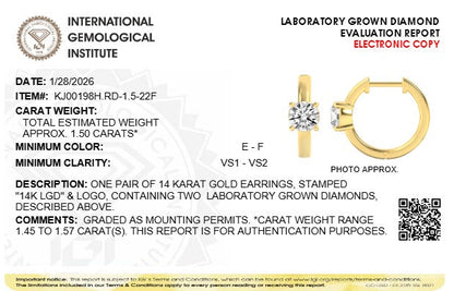 1.5CTW Round Lab-Grown Diamond Prong Solitaire Huggie Earrings 2 Stones