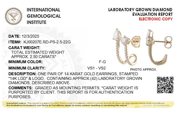 2.5CTW Round Lab-Grown Diamond Prong Toi et Moi Accented Earrings 42 Stones