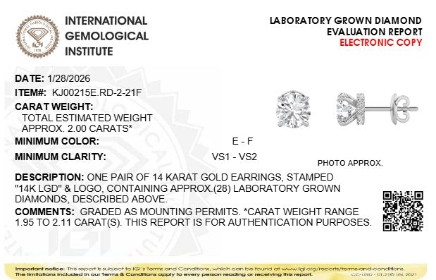 2CTW Round Lab-Grown Diamond Prong Hidden Halo Stud Earrings 28 Stones