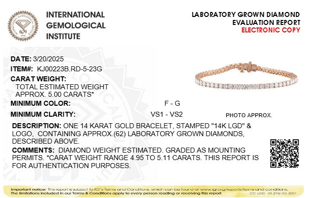 5CTW Round Lab-Grown Diamond Prong Tennis Bracelet 62 Stones