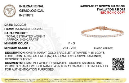 5CTW Round Lab-Grown Diamond Prong Tennis Bracelet 62 Stones