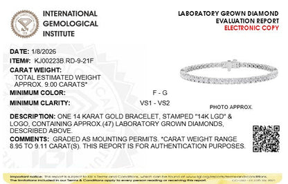9CTW Round Lab-Grown Diamond Prong Classic Tennis Bracelet 47 Stones