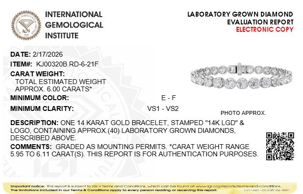 6CTW Round Lab-Grown Diamond Prong Tennis Bracelet 40 Stones