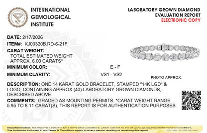 6CTW Round Lab-Grown Diamond Prong Tennis Bracelet 40 Stones