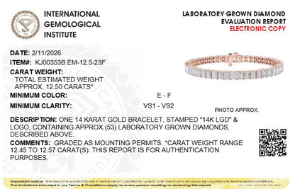 12.5CTW Emerald Lab-Grown Diamond Prong East West Line Bracelet 53 Stones G Color
