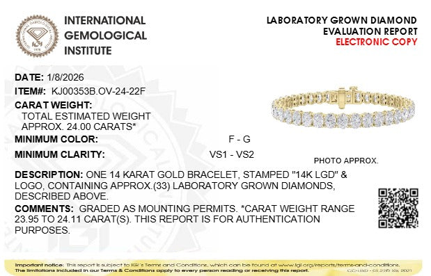 24CTW Oval Lab-Grown Diamond Prong East West Line Bracelet 33 Stones