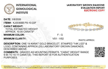 10CTW Pear Lab-Grown Diamond Prong Fancy Line Bracelet 25 Stones