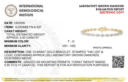 6CTW Pear Lab-Grown Diamond Prong Fancy Line Bracelet 30 Stones