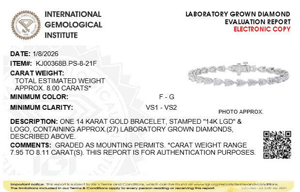 8CTW Pear Lab-Grown Diamond Prong East West Bracelet 27 Stones