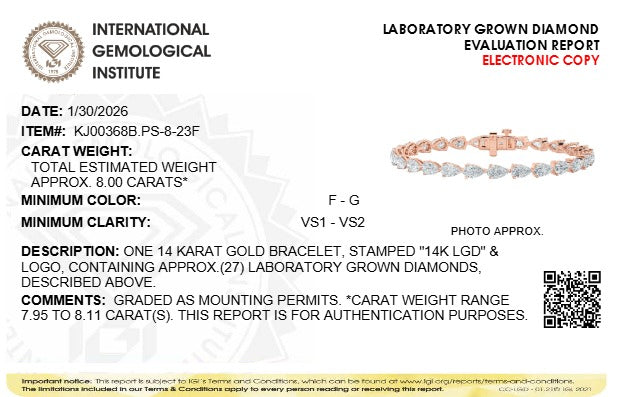 8CTW Pear Lab-Grown Diamond Prong East West Bracelet 27 Stones