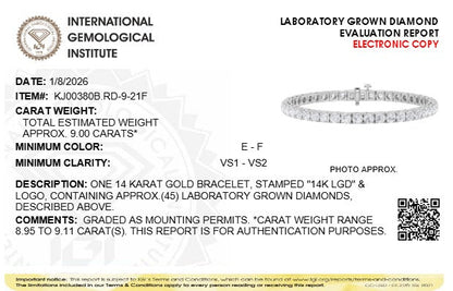 9CTW Round Lab-Grown Diamond Prong Tennis Bracelet 45 Stones
