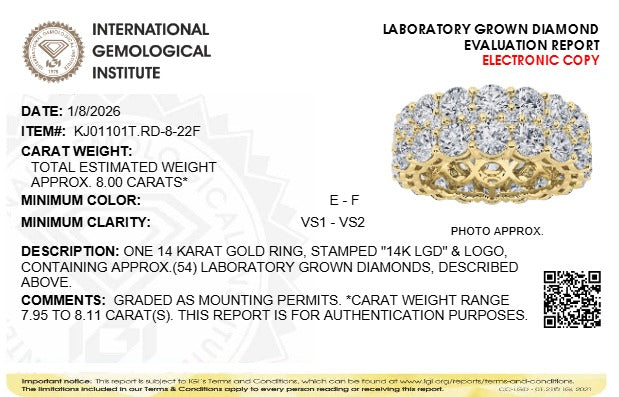 8CTW Round Lab-Grown Diamond Prong Eternity Band Ring 54 Stones