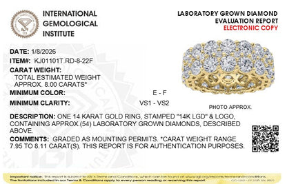 8CTW Round Lab-Grown Diamond Prong Eternity Band Ring 54 Stones