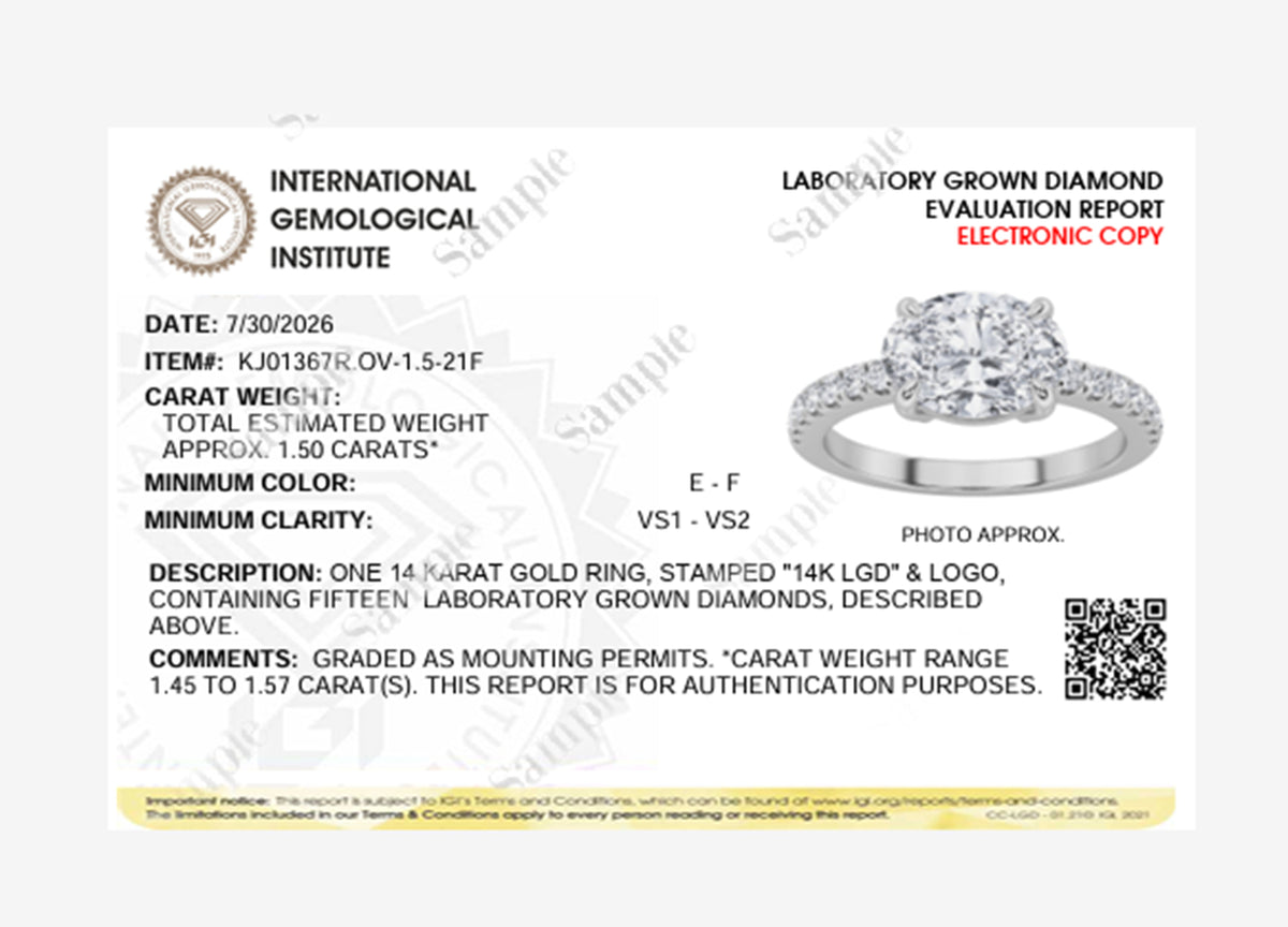 1.5CTW Oval Lab-Grown Diamond Prong East West Accented Ring 15 Stones