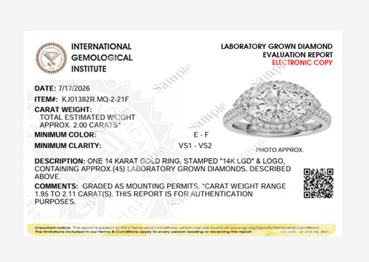 2CTW Marquise Lab-Grown Diamond Prong East West Halo Ring