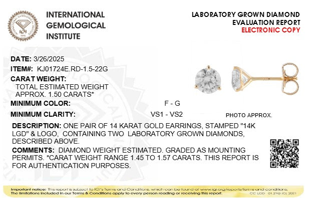 1.5CTW Round Lab-Grown Diamond Three Prong Martini Stud Earrings 2 Stones