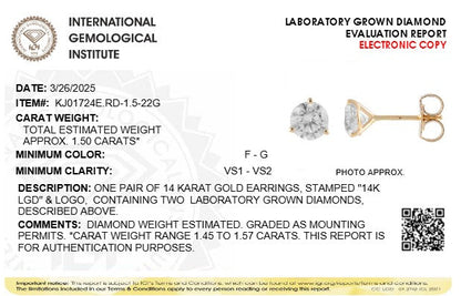 1.5CTW Round Lab-Grown Diamond Three Prong Martini Stud Earrings 2 Stones