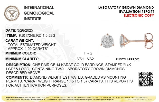 1.5CTW Round Lab-Grown Diamond Three Prong Martini Stud Earrings 2 Stones