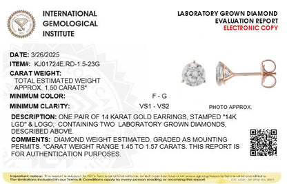 1.5CTW Round Lab-Grown Diamond Three Prong Martini Stud Earrings 2 Stones