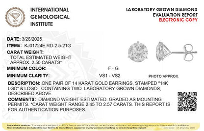 2.5CTW Round Lab-Grown Diamond Three Prong Martini Stud Earrings 2 Stones