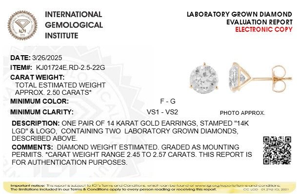 2.5CTW Round Lab-Grown Diamond Three Prong Martini Stud Earrings 2 Stones