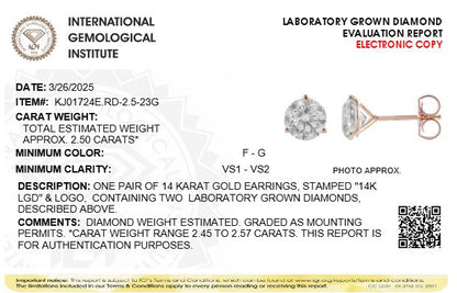 2.5CTW Round Lab-Grown Diamond Three Prong Martini Stud Earrings 2 Stones