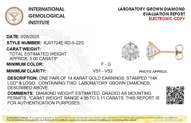 5CTW Round Lab-Grown Diamond Three Prong Martini Stud Earrings 2 Stones