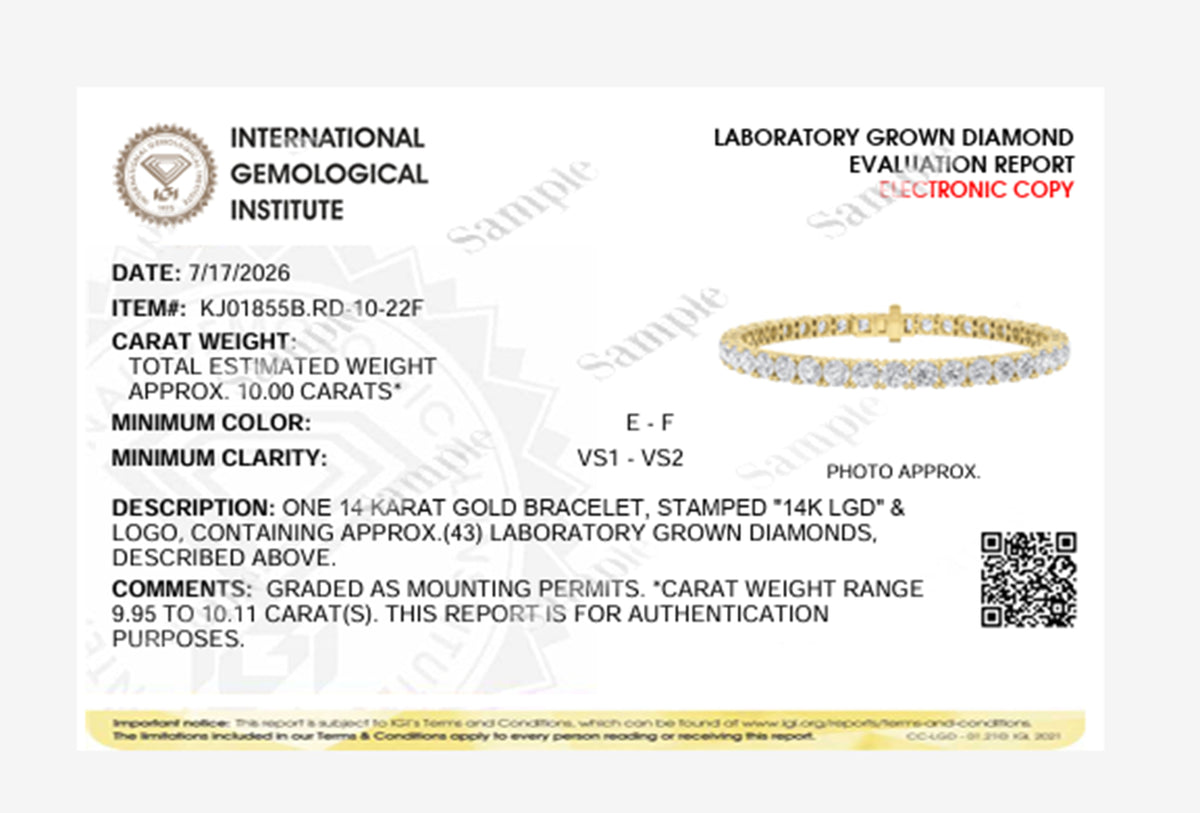 10CTW Round Lab-Grown Diamond Prong Tennis Bracelet 43 Stones