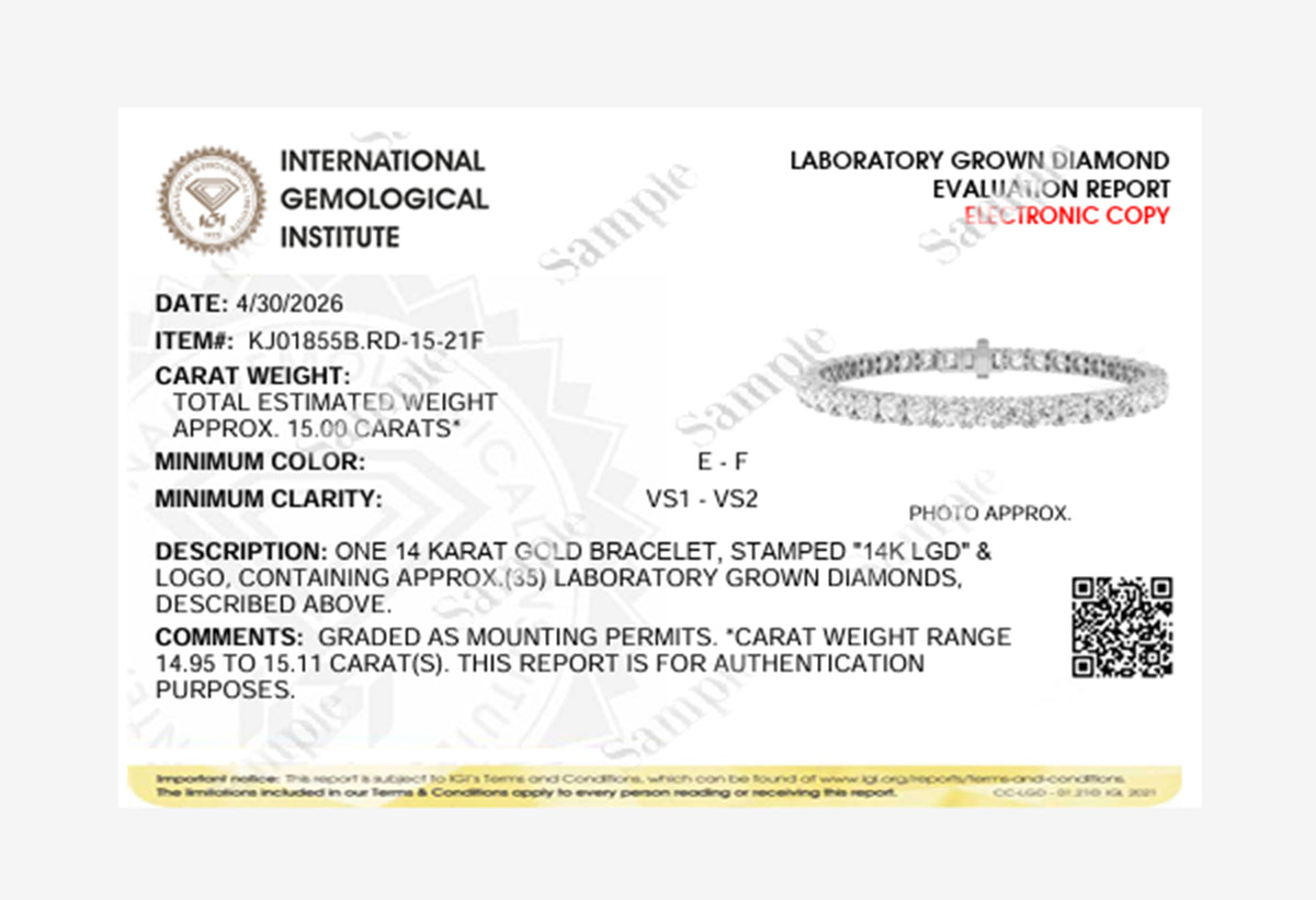 15CTW Round Lab-Grown Diamond Prong Tennis Bracelet 35 Stones