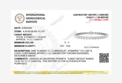 15CTW Round Lab-Grown Diamond Prong Tennis Bracelet 35 Stones
