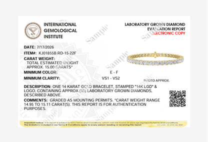 15CTW Round Lab-Grown Diamond Prong Tennis Bracelet 35 Stones