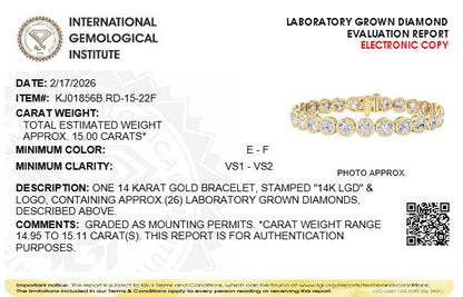 15CTW Round Lab-Grown Diamond Bezel Set Bracelet 26 Stones