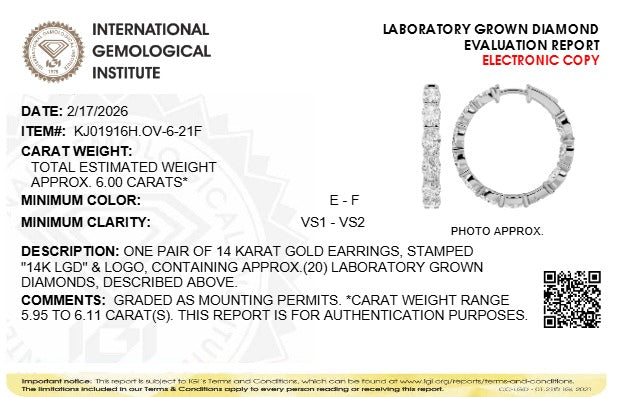 6CTW Oval Lab-Grown Diamond Inside Out Hoop Earrings 20 Stones