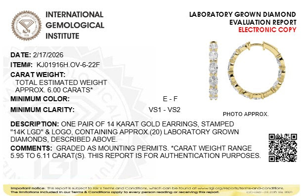 6CTW Oval Lab-Grown Diamond Inside Out Hoop Earrings 20 Stones
